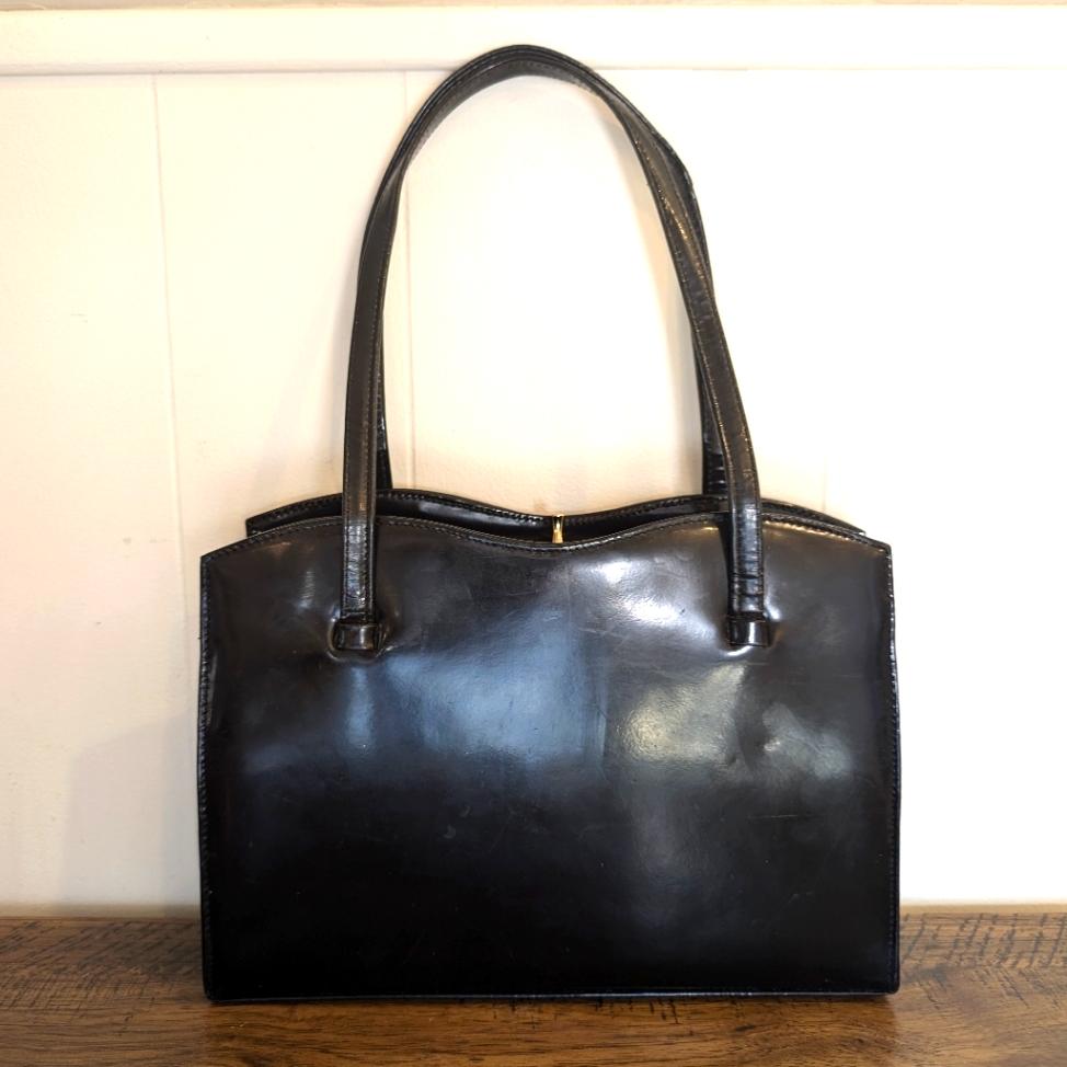 Adrian Gold London 60s 70s Black Patent Leather Vintage Satchel - Collection Bag